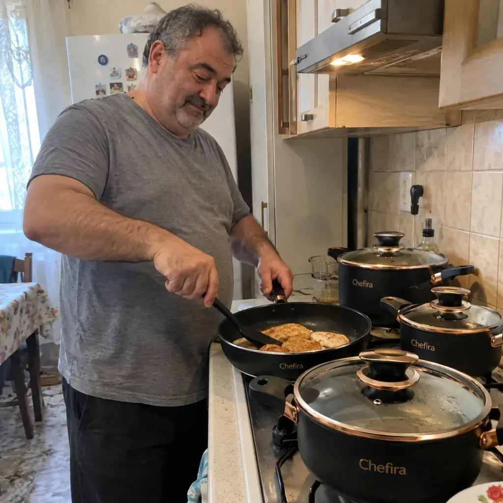 Giancarlo T. gira la frittata nella padella AURELIA™